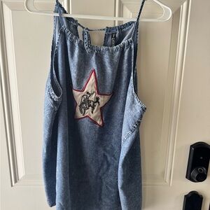Denim Star Embroidered Tank Top